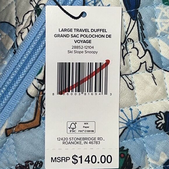 Vera Bradley Ski Slope Snoopy Large Travel Duffel Blue Retired Bag NWT - Picture 8 of 10